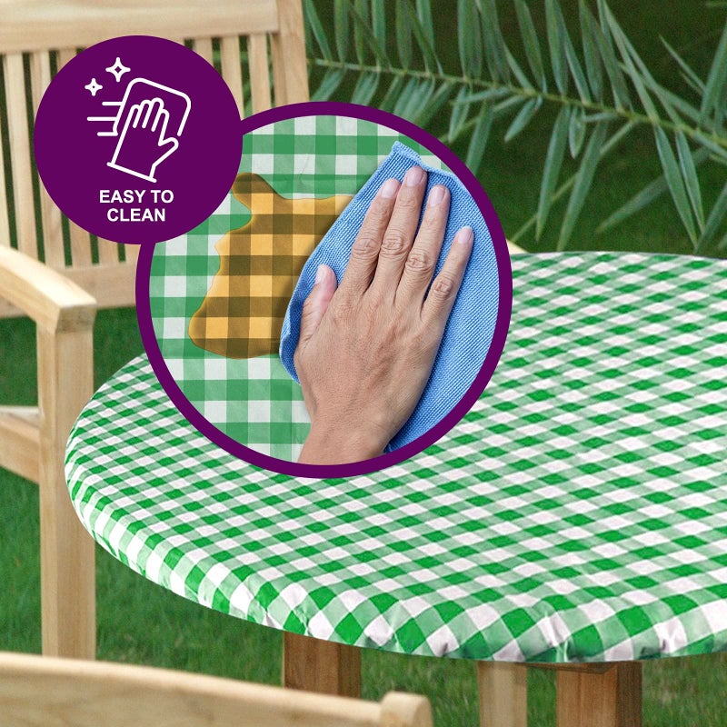Sorfey Round Tablecloth -Fitted with Elastic, Vinyl with Flannel Back, Fits for Table 30 Inches Round,Water Proof, Easy to Clean, Checked Green Design - Image 4